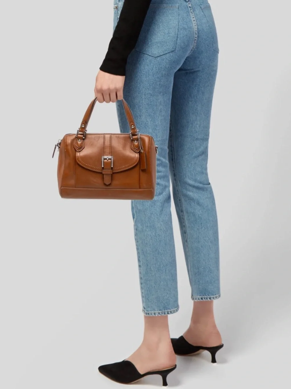 COACH Brown Leather Satchel Bag with Silver Buckle